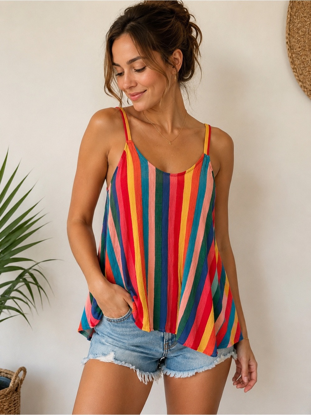 Show Me Your Mumu Rainbow Striped Swing Tank XS